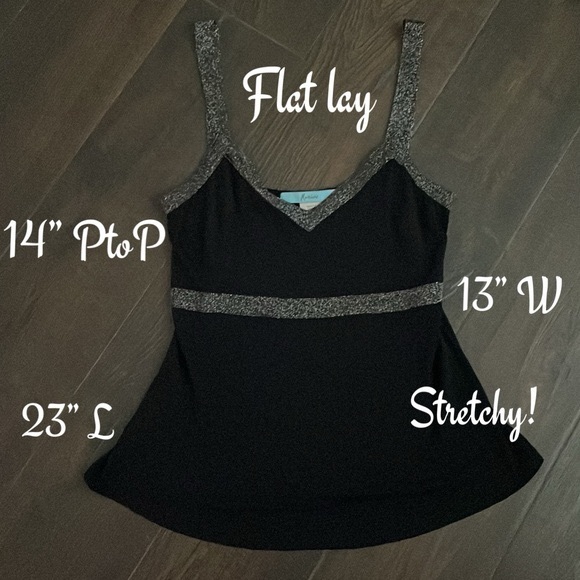 Marciano S black empire tank top shimmer trim v neck - Picture 7 of 7